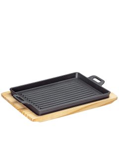 Küchenprofi BBQ Grill-/Servierplatte eckig Gusseisen mit Holzbrett