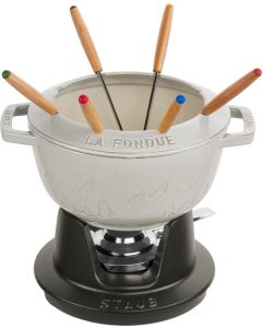 Staub Fondue Set, cast iron, white truffle