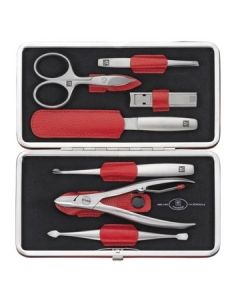 Zwilling Twinox Maniküre/Pediküre Set 7-tlg., Rahmen-Etui, Leder, rot