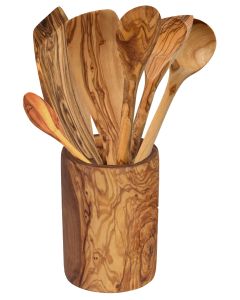 Set 6 Cooking Utensils & Holder Olive Wood