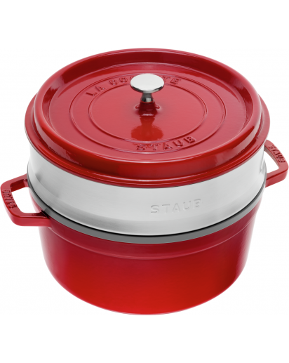 Staub: Runde Cocotte mit Dämpfeinsatz, Ø24cm, Kirschrot