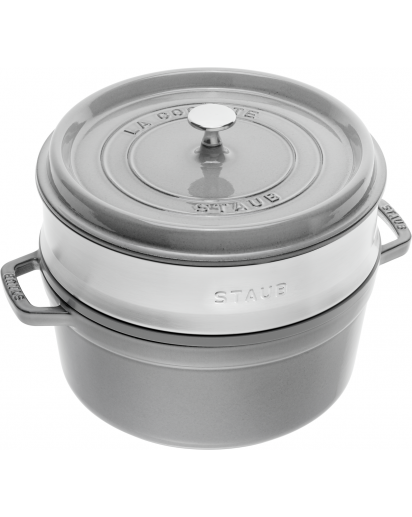 Staub: Runde Cocotte mit Dämpfeinsatz, Ø24cm, Graphit-Grau