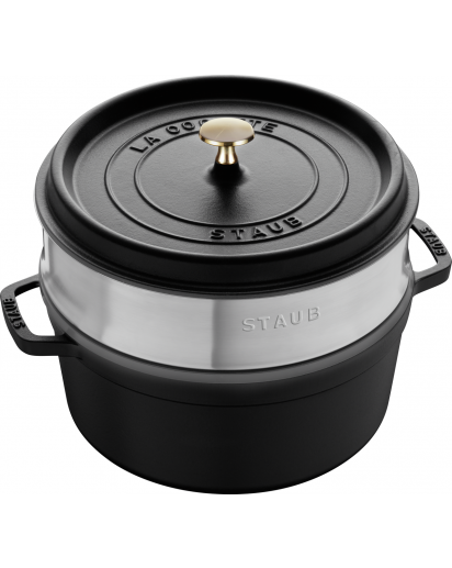 Staub: Runde Cocotte mit Dämpfeinsatz, Ø24cm, Schwarz