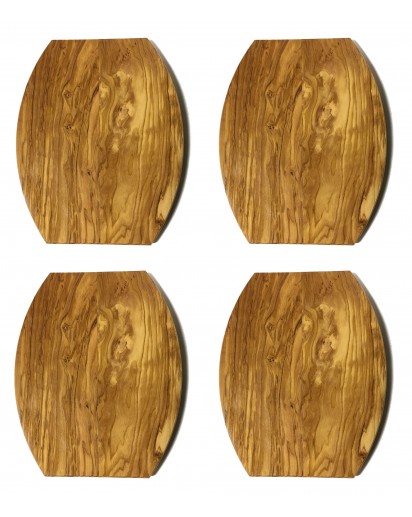 Olivenholz 4er Set Brett oval, gekantet, ca. 27 x 22 cm