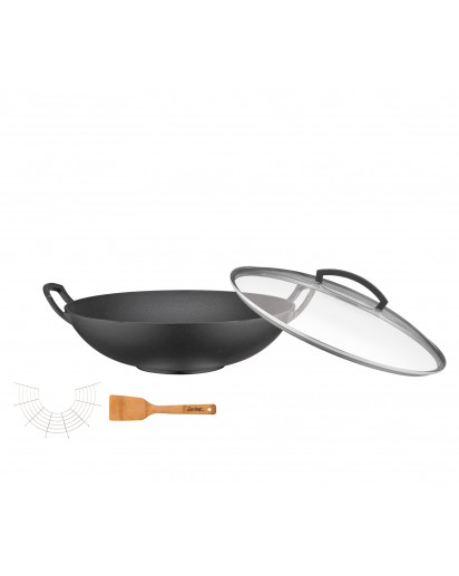 Spring: Cast-Iron Wok with Glass Lid and Accessories