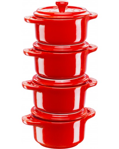 Staub: Cocotte Set 4-tlg., rund, Keramik, Kirschrot