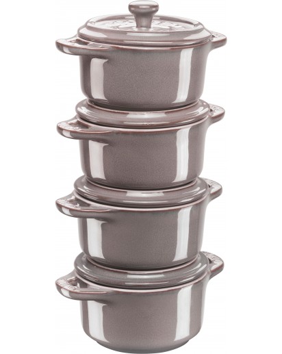 Staub: Cocotte Set 4-tlg., rund, Keramik, Antikgrau