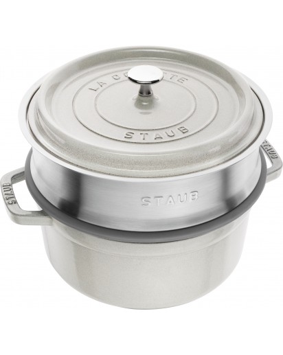 Staub: Runde Cocotte mit Dämpfeinsatz, Ø24cm, weißer Trüffel