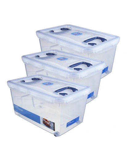 LocknLock: 3x Multiple-Use Storage Container with two handles and wheels, 21l (HPL896/3)