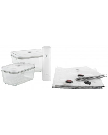 Zwilling: Fresh & Save Vakuum Starterset, Borosilikat Glas / M/L, 7-tlg, Weiß