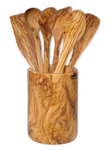 Set 6 Cooking Utensils & Holder Olive Wood