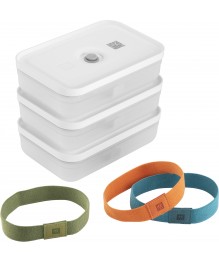 Zwilling: Fresh & Save Vakuum Lunchbox Set, L flach, 6-tlg, Kunststoff, Semitransparent-Grau