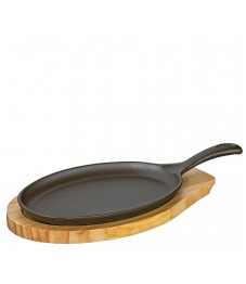 Küchenprofi: BBQ Servierpfanne oval Gusseisen mit Holzbrett