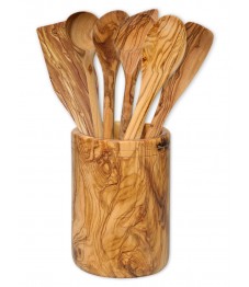 Set 6 Cooking Utensils & Holder Olive Wood